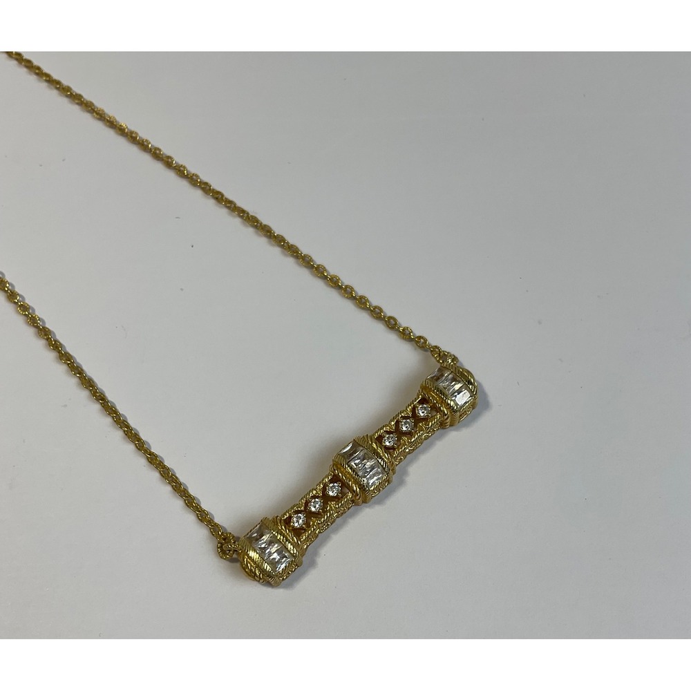 Judith Ripka Gold Tone Baguette Crystal Bar Pendant Necklace  18-19.5in